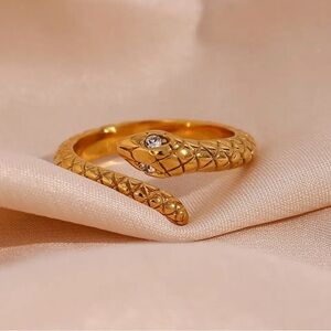 304 Stainless Steel Rhinestones 18K Gold Plated Plating Adjustable Snake Ring